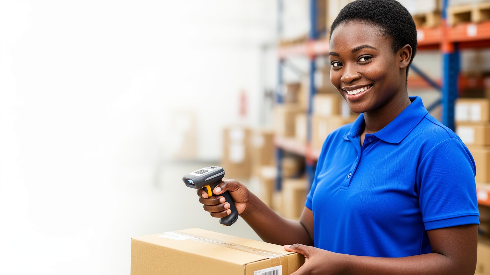 Port 24 courier scanning a parcel for AI-assisted dispatch